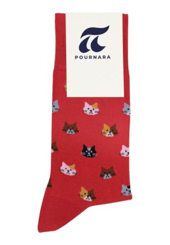 Κάλτσα βαμβακερή Pournara με σχέδιο γατούλες PRN2009-Κόκκινο