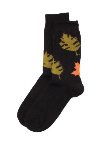 Κάλτσες γυναικείες ισοθερμικές μάλλινες Leaves WOOL3-Μαύρο