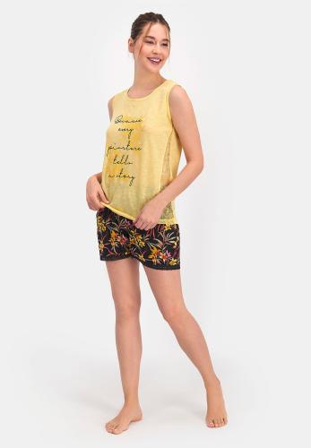 Πιτζάμα γυναικεία με σορτσάκι Flowery Lace AR1275-Κίτρινο