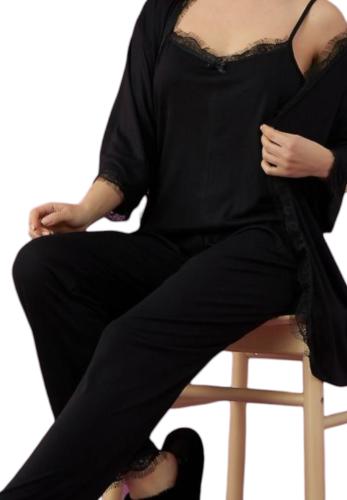 Σετ γυναικείο Eliz Viscoze ρόμπα με πιτζάμα Black Lace ELZ37031-Μαύρο