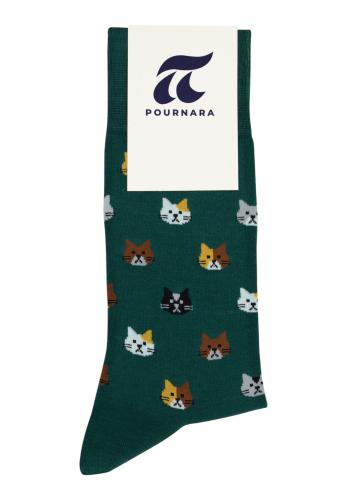 Κάλτσα βαμβακερή Pournara με σχέδιο γατούλες PRN2009-Πράσινο