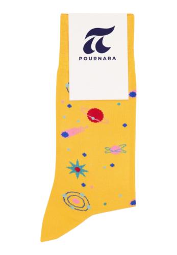 Κάλτσα βαμβακερή Pournara με σχέδιο πλανήτες PRN2010-Κίτρινο