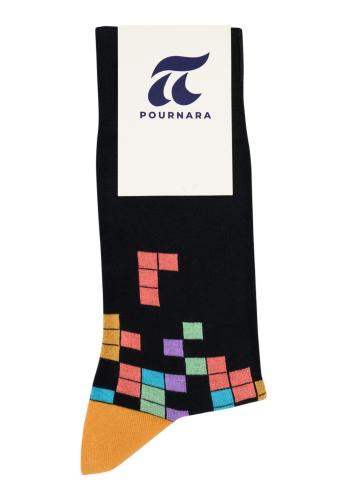 Κάλτσα βαμβακερή Pournara με σχέδιο Tetris PRN2013-Μαύρο