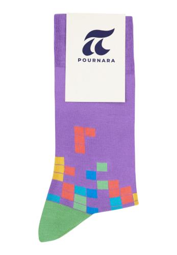 Κάλτσα βαμβακερή Pournara με σχέδιο Tetris PRN2013-Μωβ