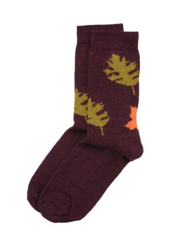 Κάλτσες γυναικείες ισοθερμικές μάλλινες Leaves WOOL3-Μωβ