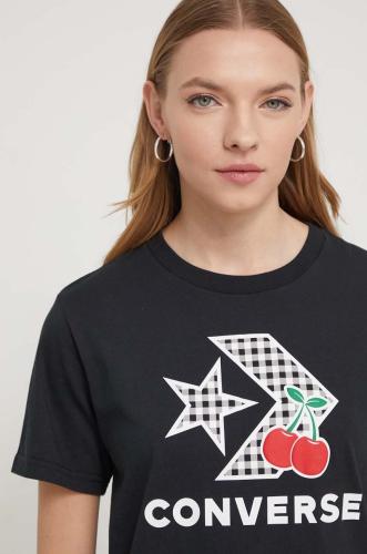 Βαμβακερό μπλουζάκι Converse γυναικεία, χρώμα: μαύρο