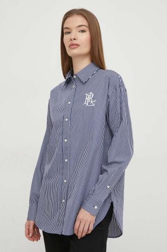 Βαμβακερό πουκάμισο Lauren Ralph Lauren χρώμα: ναυτικό μπλε