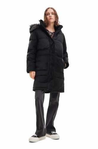 Παλτό Desigual 23WWEW98 WOMAN WOVEN PADDED LONG OVERCOA χρώμα: μαύρο