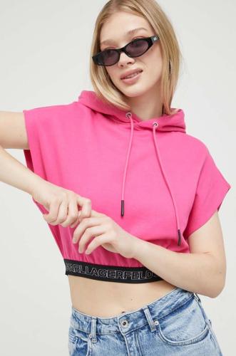 Βαμβακερή μπλούζα Karl Lagerfeld Jeans γυναικεία, χρώμα: ροζ, με κουκούλα