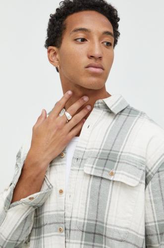 Βαμβακερό πουκάμισο Abercrombie & Fitch ανδρικό, χρώμα: μπεζ,