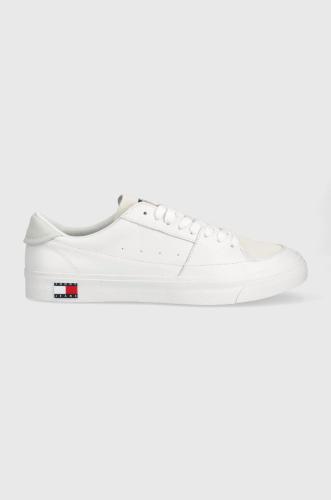 Δερμάτινα ελαφριά παπούτσια Tommy Jeans VULCANIZED ESS χρώμα: άσπρο, EM0EM01106