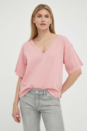 Βαμβακερό μπλουζάκι G-Star Raw χρώμα: ροζ
