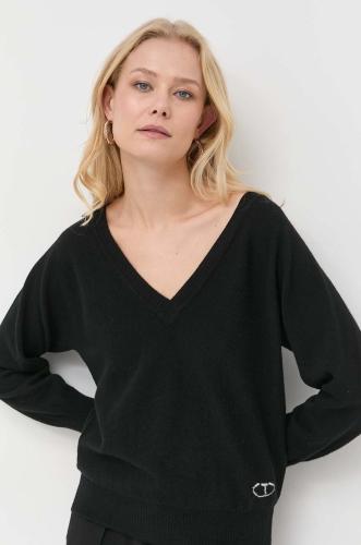 Μάλλινο πουλόβερ Twinset γυναικεία, χρώμα: μαύρο
