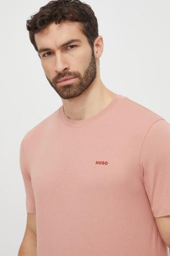Βαμβακερό μπλουζάκι HUGO χρώμα: ροζ