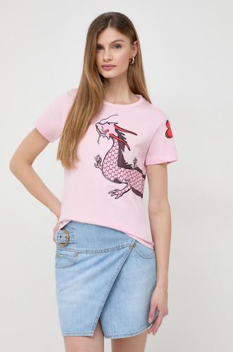 Βαμβακερό μπλουζάκι Pinko γυναικεία, χρώμα: ροζ