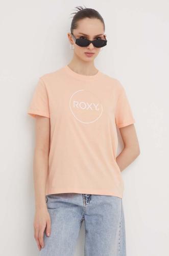 Βαμβακερό μπλουζάκι Roxy γυναικεία, χρώμα: πορτοκαλί