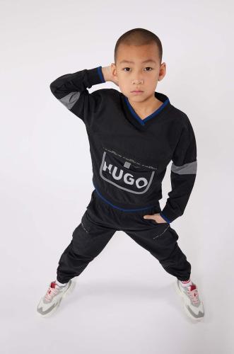 Παιδική μπλούζα HUGO χρώμα: ναυτικό μπλε, με κουκούλα