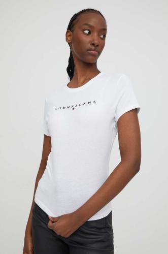Βαμβακερό μπλουζάκι Tommy Jeans γυναικεία, χρώμα: άσπρο