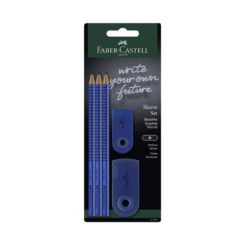 Faber Castell Μολύβια Grip Μπλε 3 τμχ + Γόμα + Ξύστρα 217057