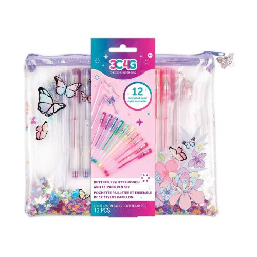 Make it Real Butterfly Glitter Pouch & 12PK Pen Set 12026