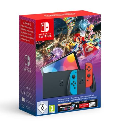 Nintendo Switch OLED Neon Red/Blue & Mario Kart 8 Deluxe & NSO 3 Month