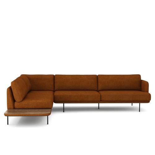 Γωνιακός καναπές με μελανζέ ψαθωτή ταπετσαρία Μ221xΠ309xΥ80cm