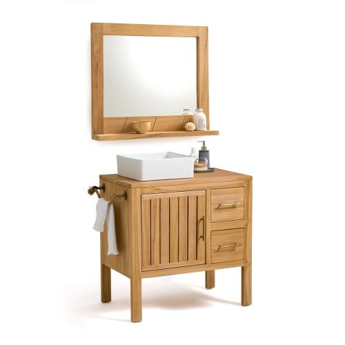 Καθρέφτης μπάνιου από μασίφ ξύλο teak Π80 εκ. Μ12xΠ80xΥ70cm