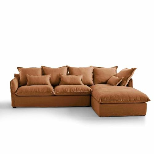 Γωνιακός καναπές από γκοφρέ λινό τεχνολογίας Bultex Μ190xΠ294xΥ90cm
