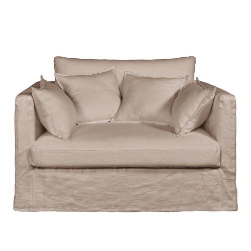 Διθέσιος καναπές από λινό γκοφρέ ύφασμα Μ110xΠ130xΥ85cm