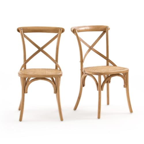 Σετ 2 καρέκλες από ξύλο δρυ και ψάθα Μ57xΠ50cm