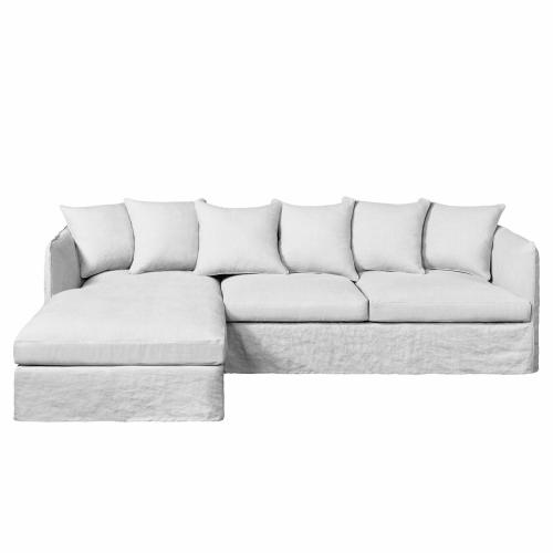 Γωνιακός καναπές από λινό γκοφρέ ύφασμα Μ95xΠ260xΥ82cm