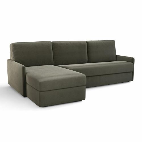Γωνιακός καναπές-κρεβάτι από βελούδο με λάτεξ στρώμα Μ160xΠ256xΥ90cm