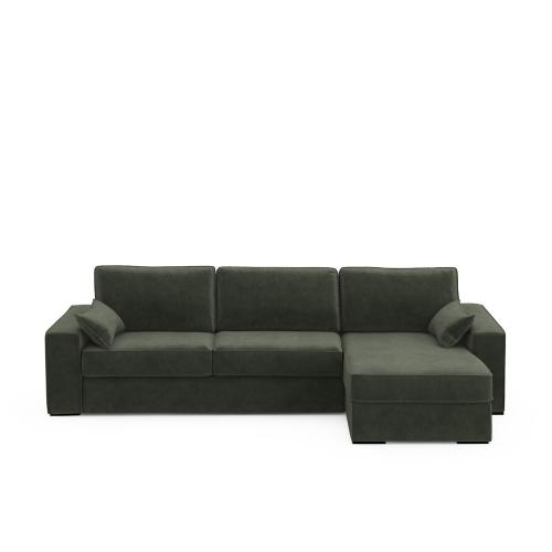 Γωνιακός καναπές-κρεβάτι από βελούδο με στρώμα τεχνολογίας Bultex Μ160xΠ285xΥ85cm