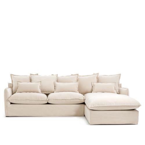 Γωνιακός καναπές από βελούδο με δεξιά γωνία Μ90xΠ294xΥ190cm