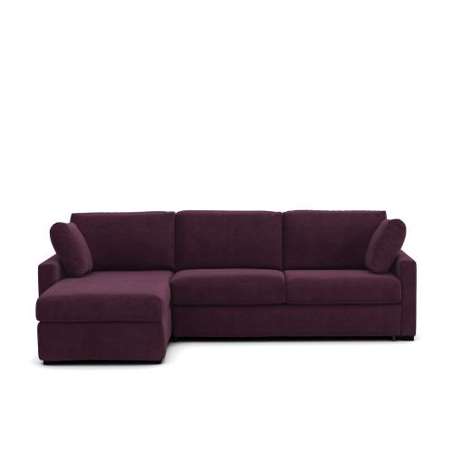Γωνιακός καναπές-κρεβάτι από βελούδο με στρώμα αφρού Μ160xΠ265xΥ85cm