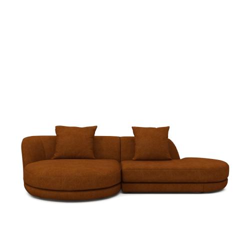 Γωνιακός καναπές με μελανζέ ψαθωτή ταπετσαρία