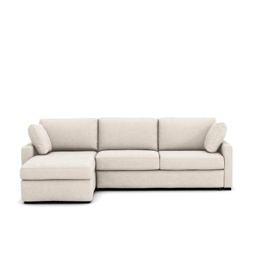 Γωνιακός καναπές-κρεβάτι με μελανζέ ταπετσαρία και στρώμα τεχνολογίας Bultex