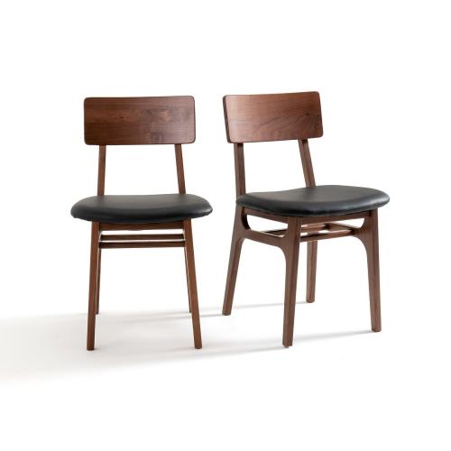 Σετ 2 καρέκλες από μασίφ ξύλο καρυδιάς και δέρμα Π47cm