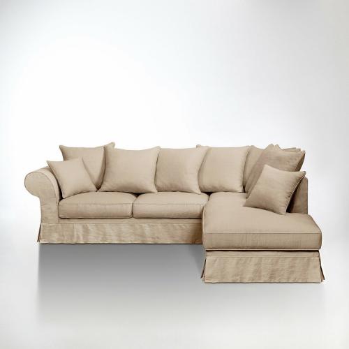 Γωνιακός καναπές από χοντρό λινό ύφασμα Μ207xΠ252xΥ88cm