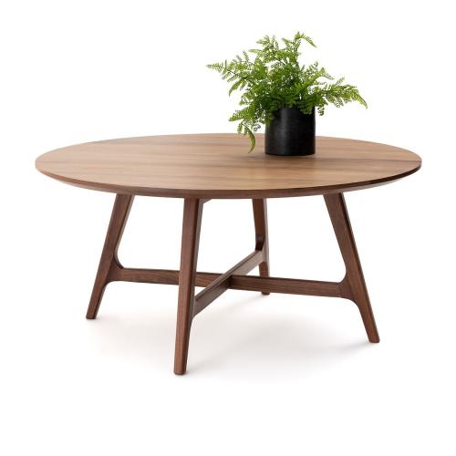 Μεγάλο στρογγυλό χαμηλό τραπέζι από ξύλο καρυδιάς Μ90xΠ90xΥ42cm