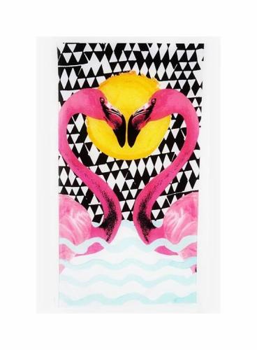 Ορθογώνια Πετσέτα Pink Flamingos - Μαύρο-Φουξ - L38384-Μαύρο-Φουξ-One Size