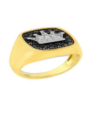 Δαχτυλίδι από επιχρυσωμένο ασήμι 925 με κορώνα και πέτρες ζιργκόν
