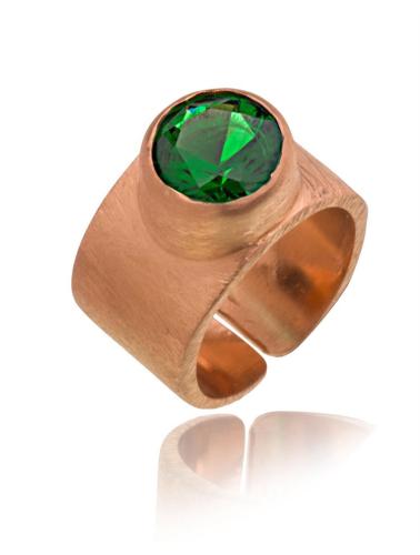 Δαχτυλίδι Χειροποίητο από ρόζ επιχρυσωμένο ασήμι 925 με πέτρα ζιργκόν πράσινη
