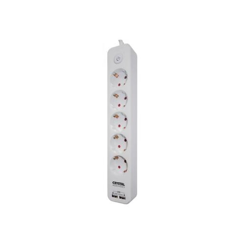 Πολύπριζο Crystal Audio 5 Θέσεων 2 USB 2.1A - Λευκό