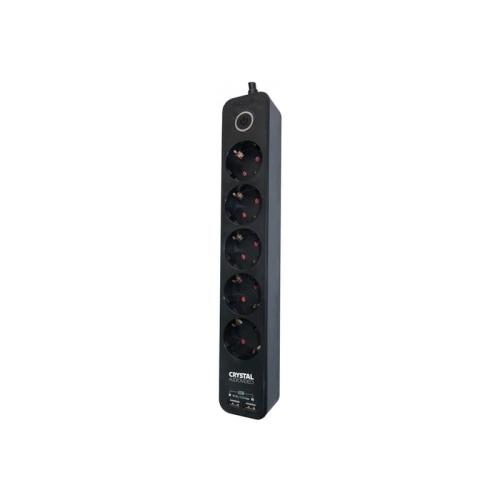 Πολύπριζο Crystal Audio 5 Θέσεων 2 USB 2.1A - Μαύρο