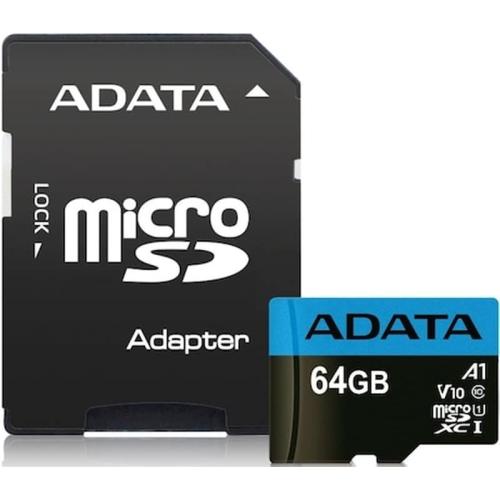 Κάρτα Μνήμης Micro Sd Adata Premier 64gb Class 10 Ανάγνωση Έως 100mb Το Δευτερόλεπτο