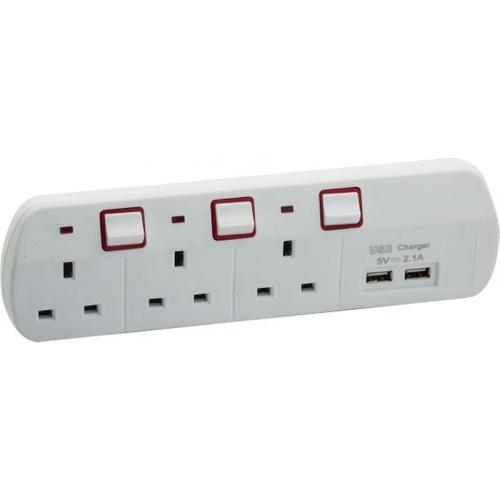 Datazone Dz-466013 Charger Home 3 Outlet With 2 Usb Port - White