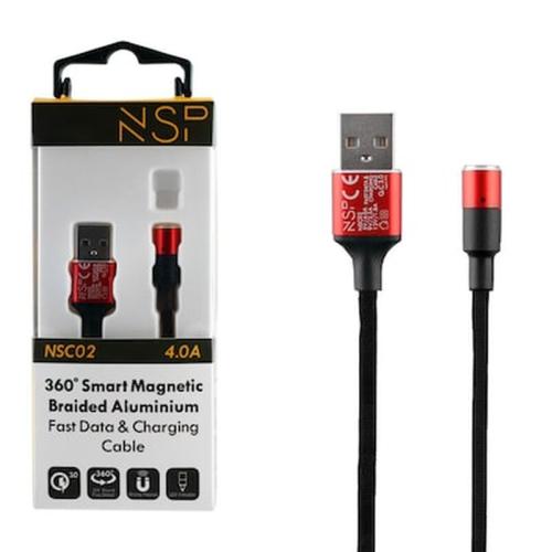 Nsp Usb Φορτισησ-data Magnetic Braided Nsc02 4.0a Qc 3.0 1.2m Red