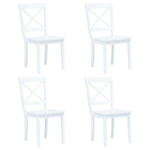 Vidaxl Καρέκλες Τραπεζαρίας 4 Τεμ. Λευκές Μασίφ Ξύλο Καουτσουκόδεντρου