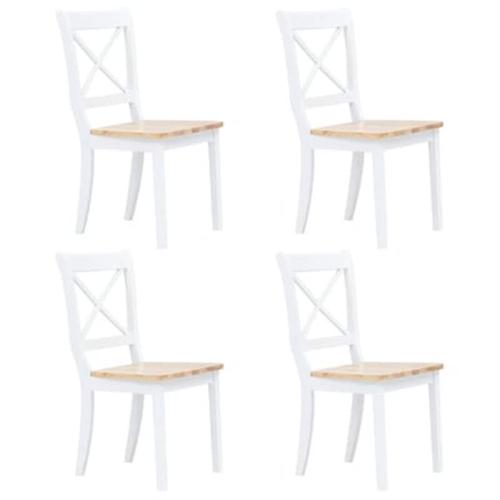 Vidaxl Καρέκλες Τραπεζαρίας 4 Τεμ. Λευκό/ανοιχτό Ξύλο Καουτσουκόδεντρο